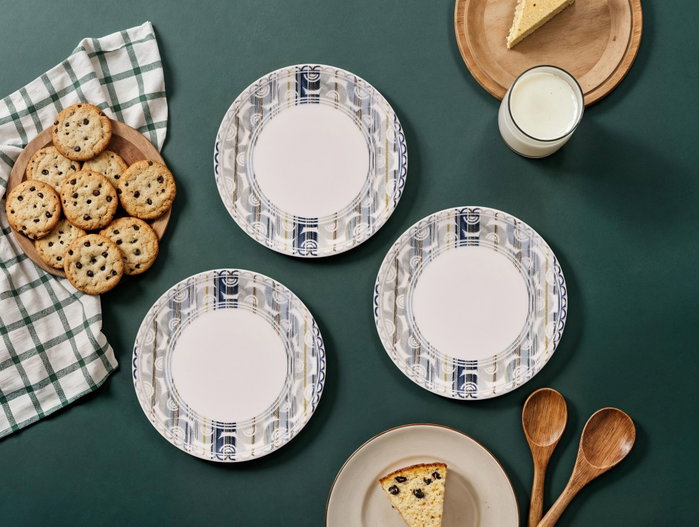 Hermia Juego de Platos para Postre Grey Lines, 6 Piezas, Gris y Blanco